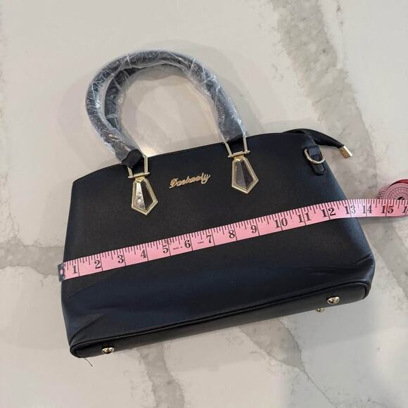 Danbaoly NWOT Black Faux Leather Purse/Handbag Gold Accents Zipper Closure - Picture 8 of 10